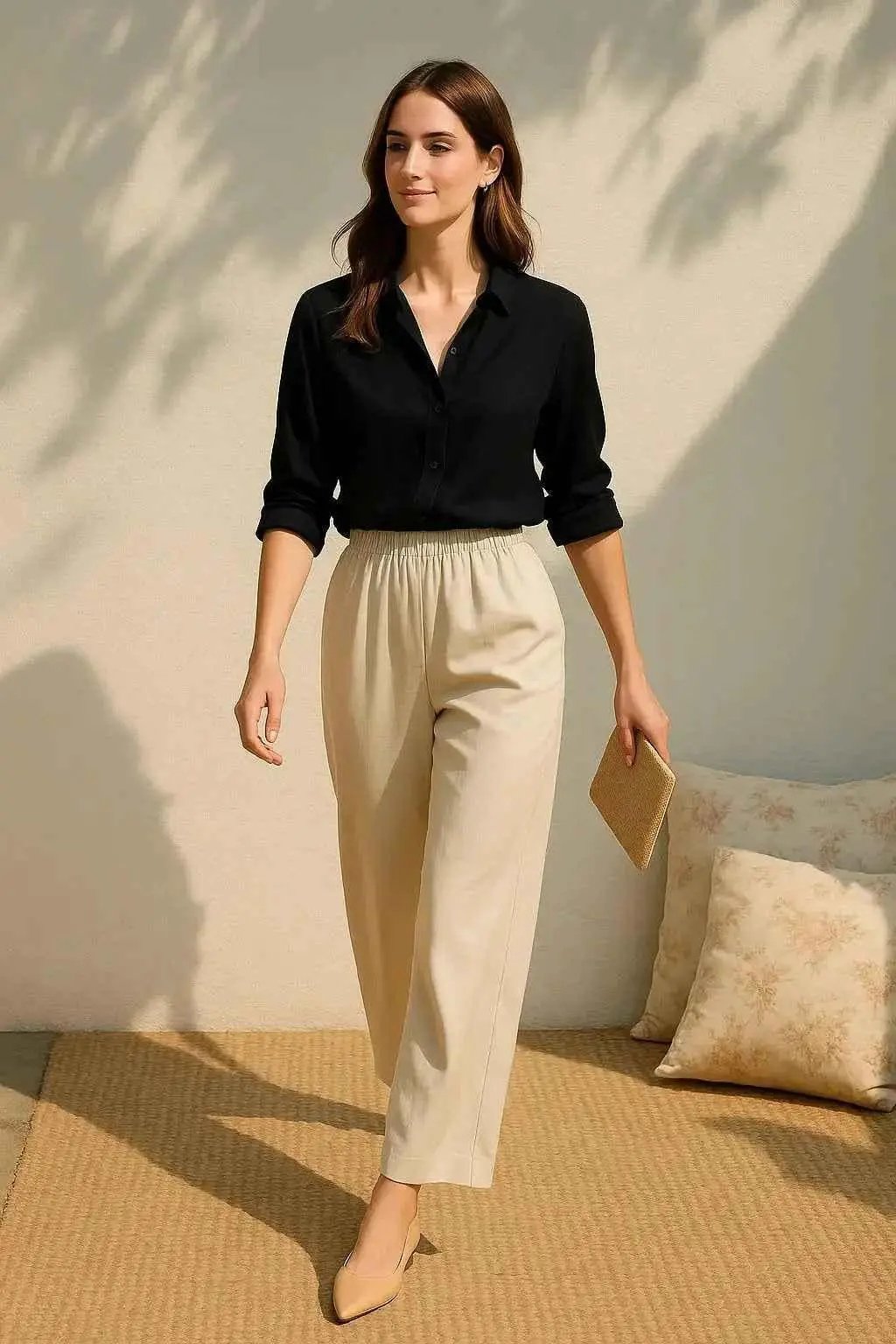 Essential Flow Trousers – ESMARA Relaxed Fit in Cream Smartmartify